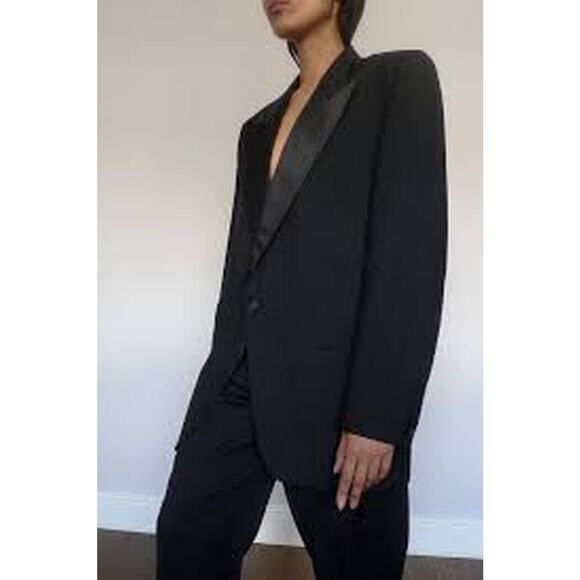 Vintage WOMENS Louis Féraud Tuxedo WOOL Blazer SZ 10 - Picture 1 of 5